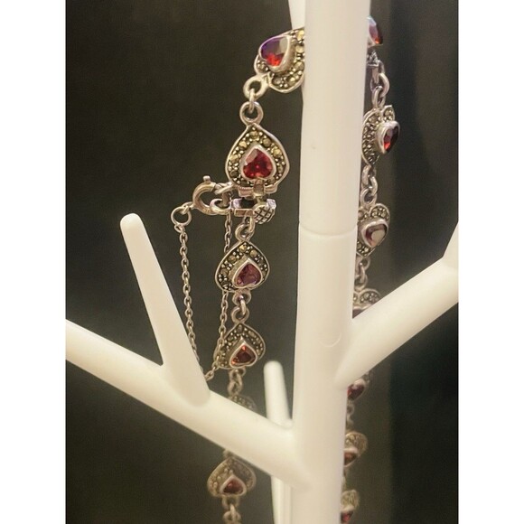 Unique Rare Vintage Sterling Garnet Heart Chain Necklace - Picture 4 of 4